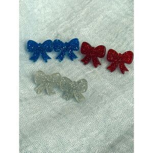 NEW Red White and Blue Glitter Bow Acrylic Earrings Set - Fourth of July Ready